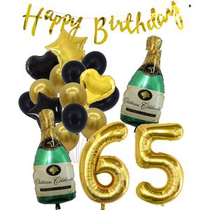 65 Jaar Verjaardag Cijferballon 65 - Feestpakket Snoes Ballonnen Pop The Bottles - Zwart Goud Groen Versiering