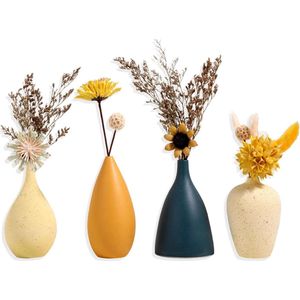 Kleine Keramische Vazen voor Bloemen - Decoratieve Vaasenset voor Woonkamer - Mini Handgemaakte Vazen voor Tafel - Middelpuntdecoratie - Moderne Vaas Met Morandi Matte Kleur - Set van 4 .