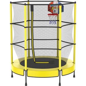 Mini Trampoline - Kinder Trampoline Met Veiligheidsnet - Fitness Trampoline Met Stang – Voor Kinderen – Kleine Trampoline Met Basketball Basket – Peuter & kindertrampoline 145 cm - Indoor & Outdoor