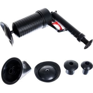 T.R. tools - Afvoerontstopper - Afvoer Ontstopper Met Drukpomp - Met 4 Mondstukken - Zwart