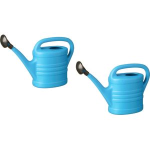 2x stuks gieter blauw kunststof 5 liter met broeskop/sproeikop - tuinplanten gieter