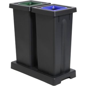 Set van 2 Prullenbakken voor afvalscheiding – 53L – Afval sorteren – Afval scheiden – Voor kantoor of bedrijf – Afvalscheidingsprullenbakken – afvalbak recycling voor huishouden – Vuilnisbak afvalscheiding