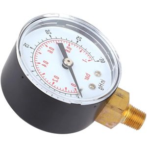 VACUUMMETER LUCHT WATER OLIE 1/8 BSPT ONDERAANSLUITING TRANSPARANTE DEKSEL NAUWKEURIGE METING