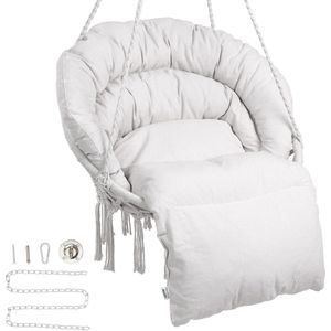 Hangstoel - Staal En Katoen - Met Kussen - Met Geweven Netkabel - Inklapbaar, Bohemian Stijl - 150 Kg Capaciteit - 80 X 62,5 X 80 Cm - Geschikt Voor Binnen En Buiten - Beige