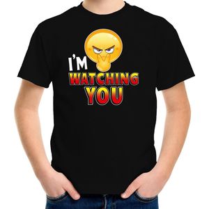 Funny emoticon t-shirt I am watching you zwart voor kids - Fun / cadeau shirt 134/140