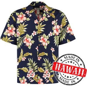 Hawaii Blouse Mannen - Shirt - Hemd - 100% Katoen - Overhemd Heren Korte Mouw - Made in Hawaii ""Hibiscus Blauw"" Maat XXL