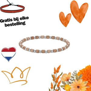 Frank 1967 7FB-0690 Kralen Armband 4mm - Rode Netwerk Steen - Staal - Rekbaar - 19cm - Koningsdag - Oranje