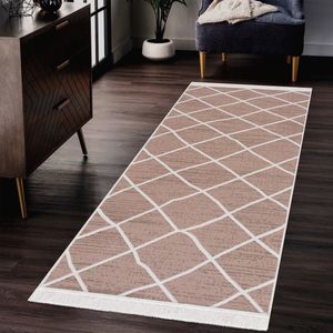 Boho Kelim Dubbelzijdig Wasbaar Vloerkleed Beige- 60x180 CM