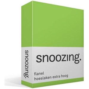 Snoozing - Flanel - Hoeslaken - Extra Hoog - Eenpersoons - 80/90x200 cm - Lime
