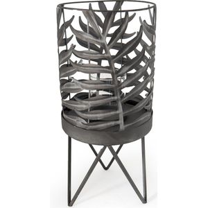 Home Sociaty - Windlicht - grijs staal met blad design - 44 cm