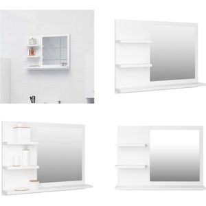 vidaXL Badkamerspiegel 60x10-5x45 cm bewerkt hout wit - Spiegel - Spiegels - Badkamerspiegel - Badkamerspiegels