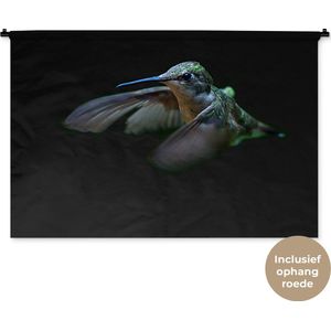 Wandkleed Dieren - portret van een kolibrie op een zwarte achtergrond Wandkleed katoen 150x100 cm - Wandtapijt met foto