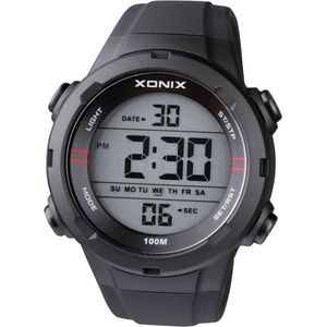 Xonix VZ-A06A - Horloge - Analoog - Heren - Mannen - Rond - Siliconen band - ABS - Cijfers - Achtergrondverlichting - Alarm - Start-Stop - Chronograaf - Tweede tijdzone - 12/24 - Waterdicht - Zwart - 10ATM