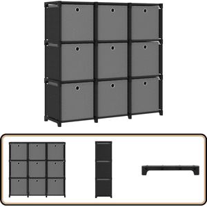 vidaXL Kast 9 vakken met boxen - Zwart en Grijs Vakkenkast - Opslagkasten - Woonaccessoires - Modern Design - Zwarte Kast
