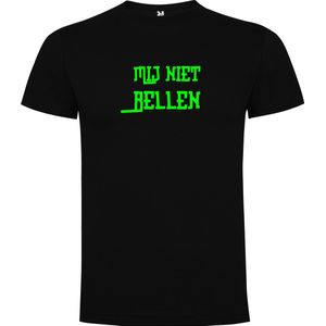 Zwart T-Shirt met “ Mij niet bellen“ Afbeelding Neon Groen Maat S