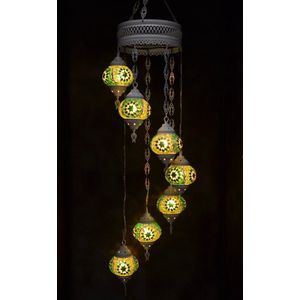 Hanglamp multicolour groen zilver glas mozaïek Oosterse lamp kroonluchter Crèmewit 7 bollen