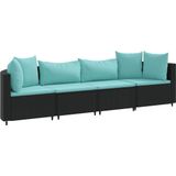 vidaXL - 4-delige - Loungeset - met - kussens - poly - rattan - zwart
