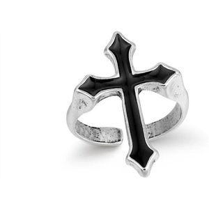 WiseGoods Luxe Gothic Kruis Ring - Ringen Dames - Punk Design - Sieraad - Sieraden - Cadeau - Kleding Accessoires - Cross - Zwart