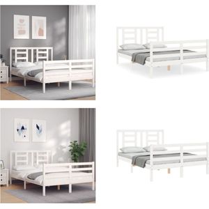 vidaXL Bedframe met hoofdbord massief hout wit 140x200 cm - Bedframe - Bedframes - Bed - Tweepersoonsbed