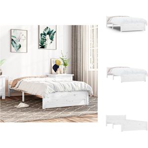 vidaXL Houten Bedframe - eenpersoonsbed 100 x 200 cm - Massief grenenhout - Kleur- wit - Bed