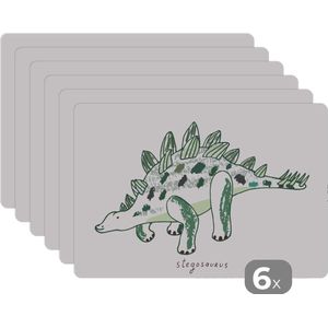 Placemat - Placemats kunststof - Kinderkamer - Dinosaurus - Stegosaurus - Jongetje - Meid - Kindjes - 45x30 cm - 6 stuks - Hittebestendig - Anti-Slip - Onderlegger - Afneembaar