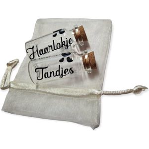 Haarlokje & Tandjes - Baby Geschenkset - incl. wit zakje- bewaarflesjes