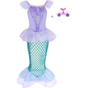 Joya Beauty® Zeemeermin Verkleedjurk | Prinsessenjurk | Mermaid Verkleedkleding | Maat 146/152 (150) | Jurk + Mermaid Kroontje | Cadeau meisje Sinterklaas