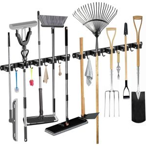 Bezemhouder - Bezem Ophangsysteem - Bezemhouder ophangsysteem - Tuingereedschap Ophangsysteem - Gereedschapshouder - RVS - Tuin