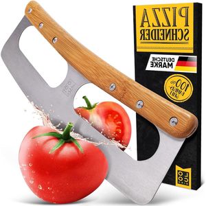 Pizzasnijder met Bamboe Handvat en Bladbeschermer - Veelzijdig Weegmes - Roestvrijstalen Snijder met Stevig Handvat