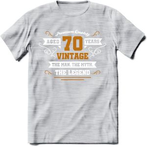 70 Jaar Legend T-Shirt | Goud - Wit | Grappig Verjaardag en Feest Cadeau Shirt | Dames - Heren - Unisex | Tshirt Kleding Kado | - Licht Grijs - Gemaleerd - XL