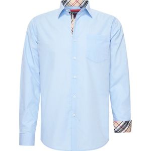 Heren overhemd met borstzak - Lange Mouwen - Comfort Fit - Longsleeve Shirt - Strijkvrij - Maat L - Blauw