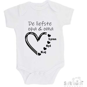 100% katoenen Romper ""De liefste opa & oma met de namen van 3 kleinkinderen"" Unisex Katoen Wit/zwart 62/68