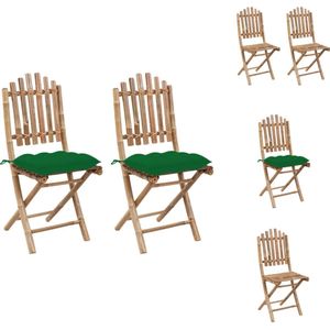 vidaXL Buitenstoelen - Bamboe - Inklapbaar - Groene kussens - 50x42x92 cm - Montage vereist - Tuinstoel