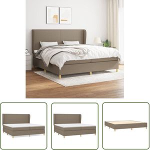 The Living Store Boxspring Bed - 203x203x118/128cm - Pocketvering - Middelharde ondersteuning - Taupe - Inclusief hoofdbord - 2 matrassen en 1 topmatras