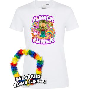 Dames T-shirt Hippie Girl Meditation Flower Power | Toppers in Concert 2022 | Carnaval | Carnavalskleding dames heren | Wit dames | maat XL