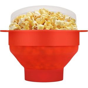 Inklapbare siliconen magnetron popcorn popper - BPA vrij - popcorn kom met deksel en handvat - rood - vaatwasmachinebestendig - voor feesten en filmavonden popcorn bowl