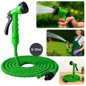Cheqo® Uitrekbare Tuinslang - Flexibele Tuinslang - Uittrekbaar 5-10M - Inclusief Sproeikop - Ideaal voor Tuinonderhoud - Tuinsproeier - Waterslang