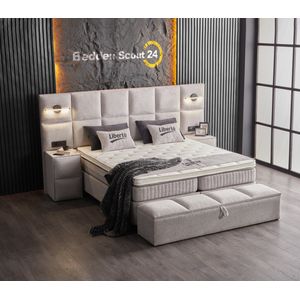 Boxspring bed met opbergruimte - 160x200 cm - Beige - Liberta