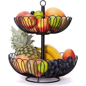 Chefarone Fruit Etagère 2 Laags - Fruitmand Metaal - Fruitschaal - Groentemand - Opberger - Zwart