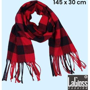 LaGloss® Britse Ruiten Herensjaal Rood Zwart - Verdikte Warme Sjaal - Rood Zwart Kleurblok - Mannen Das - Polyester - 145 x 30 cm %%