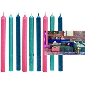 Cactula Luxe Lange dinerkaarsen 28 cm Studio Funky 9 stuks - Blauw Roze Turquoise