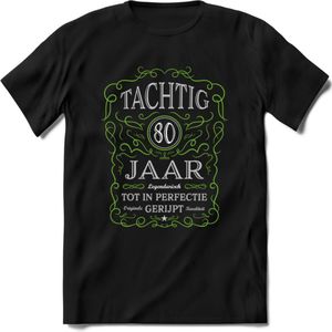 80 Jaar Legendarisch Gerijpt T-Shirt | Groen - Grijs | Grappig Verjaardag en Feest Cadeau Shirt | Dames - Heren - Unisex | Tshirt Kleding Kado | - Zwart - 3XL