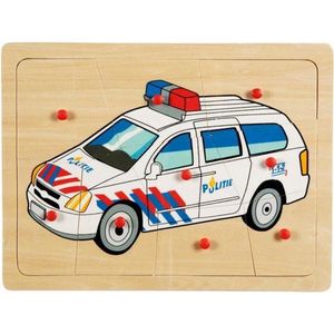 Houten puzzel politie auto 9 delig hout