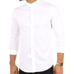 Heren overhemd basic - wit - overhemd mannen slim fit - maat S - 9001 - valentijnsdag - valentijnscadeau