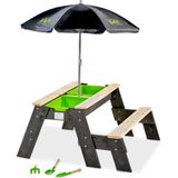 EXIT Aksent zand-, water- en picknicktafel (1 bankje) met parasol en tuingereedschap