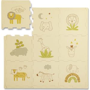 Hakuna Matte Stijlvolle Puzzelmat Baby 0,9 x 0,9 m Safari Dieren - 9 panelen van elk 30 x 30 cm - 20% dikkere en zachtere speelmat baby - Niet-giftige, geurloze, gemakkelijk te onderhouden babykruipmat - Plasticvrije verpakking