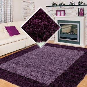 Tapijtenloods Basic Shaggy Kader vloerkleed Paars Hoogpolig- 60x110 CM