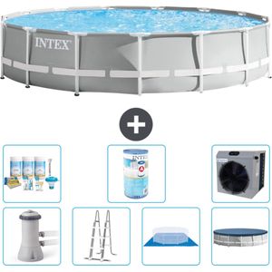 Intex Rond Prism Frame Zwembad - 457 x 107 cm - Grijs - Inclusief Pomp - Ladder - Grondzeil - Afdekzeil Onderhoudspakket - Filter - Warmtepomp