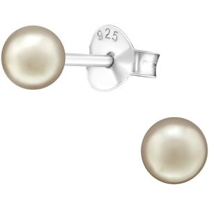 Joy|S - Zilveren parel oorbellen - 4 mm - brons / bronze