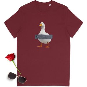 Heren t shirt Eend - Ronde Hals - Bordeaux Rood - Maat L